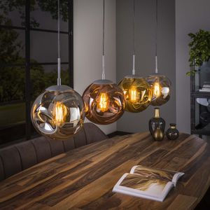 Landelijke 4 lichts eettafellamp Stellar met glas chroom | goud | koper