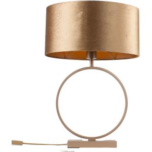 Stijlvolle tafellamp brons met ovale velours kap – Coffee on gold 40 cm