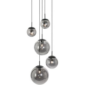 Hanglamp Bollique 5 lichts Zwart met Smoke Glas