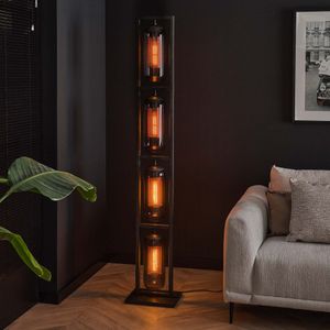 Vloerlamp tower smoke glas | 4 lichts | 34x23x190 cm | Artic zwart
