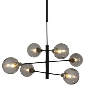 Hanglamp Constellation 6 lichts Zwart met Smoke Glas