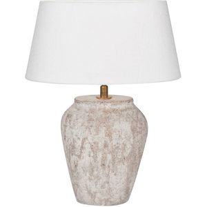 Keramiek ovale tafellamp 'Mini Chilton' beige zand met kap linnen creme