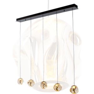 Moderne rechthoekige 5-Lichts hanglamp Melina – Zwart met amberkleurige bollen