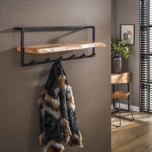 Kapstok edge shelve 6 haken | Massief acacia naturel