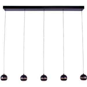 Moderne hanglamp Bilia | eettafellamp | zwart | 5-lichts balk | 5x 7 Watt ingebouwde LED | Ø 12 cm | dimbaar