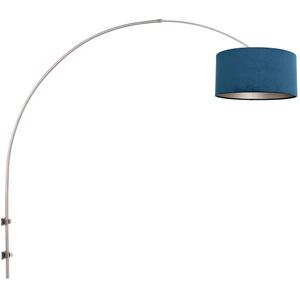 Verstelbare wand-/booglamp staal | fluwelen kap blauw