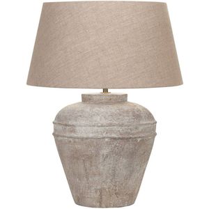 Keramiek tafellamp 'Midi Hampton' zand / beige met kap linnen naturel