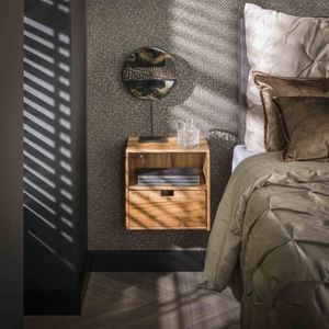 Hangende nachtkastjes Flat | set van 2 | 30x25x30 cm | acacia natuur