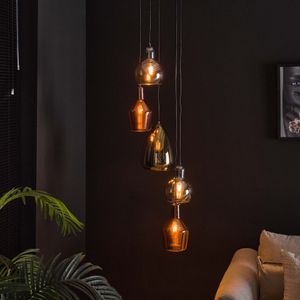Hanglamp getrapt tricolore glas | 5 lichts | 40x40x180 cm | Artic zwart