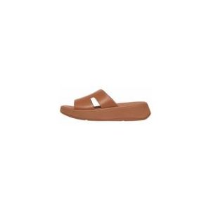 FitFlop Women F-Mode Raw-Edge Leather Flatform H-Bar Slides Light Tan-Schoenmaat 38