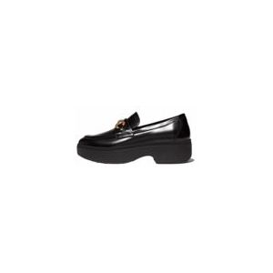 FitFlop Women F-Luma Chunky Snaffle Box Leather Demi-Wedge Loafers Black-Schoenmaat 39