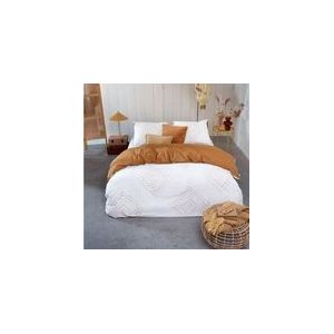 Dekbedovertrek Walra Boho Stitches Wit Cognac Renforcé-200 x 200 / 220 cm | 2-Persoons