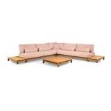 Loungeset Suns Portofino Small Hoekopstelling 2x2 Seater Natural New Teak / Soft Pink Mixed Weave (6-delig)