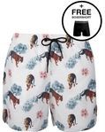 Zwembroek Muchachomalo Tiger Flower Men White Print-S