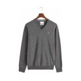 GANT - Superfine Lambswool V-Neck - Gebreide Trui - Charcoal Melange