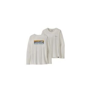 T-Shirt Patagonia Women L/S Cap Cool Daily Graphic Shirt - Waters Boardshort Logo Light Plume Grey White-XS