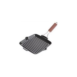 Fontignac Grillpan Zwart 24 cm - Gietijzeren pan met diepe groeven en inklapbare handgreep