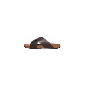 FitFlop Men iQushion Leather Cross Slides Chocolate Brown-Schoenmaat 42