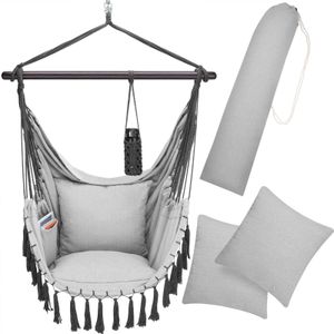 Detex Hangstoel Bohemian – Incl. Fleshouder/2 Kussens XL - Lichtgrijs