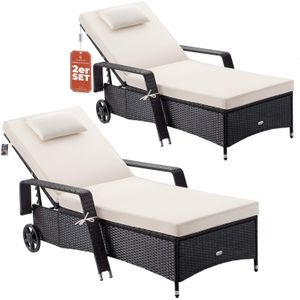 Ligbed Set van 2 Zwart/Crème Kunststof 193x90x43cm