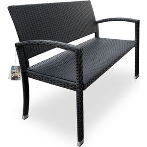 Casaria - Polyrattan Tuinbank - 2 Zits - Zwart - UV-bestendig