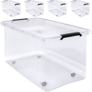 Deuba Opbergbox - Set van 4 Kunststof 60L 58x39x35cm - Transparant