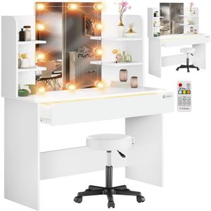 Casaria - Lucia - Make-uptafel - Wit - Met LED Kruk en Lade