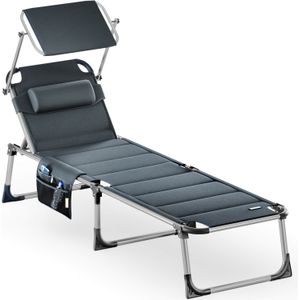 Casaria - Bari Comfort Plus - Ligstoel - Grijs - 2x2 Textilene - Zonnendak