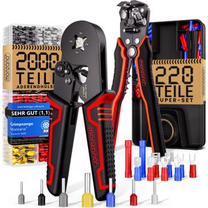 Monzana - Krimptang - Zwart-Rood - Inclusief Draadstripper en Adereindhulsset