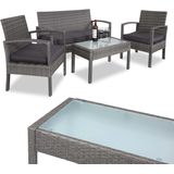 Casaria - Polyrattan Tuinset - 4 Personen - Grijs - Inclusief Kussens