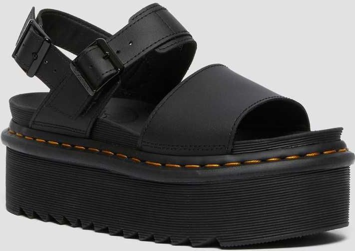 Dr. Martens Voss Quad Lederband Plattform Sandalen, Leder in Schwarz, Größe: 41