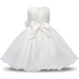 Witte meisjes mouwloos Rose Flower patroon Bow-knoop Lace Dress Toon jurk  Kid grootte: 120cm