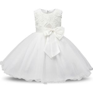 Witte meisjes mouwloos Rose Flower patroon Bow-knoop Lace Dress Toon jurk  Kid grootte: 120cm