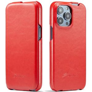 Voor iPhone 15 Pro Max Fierre Shann Oil Wax Textuur Verticale Flip PU Telefoonhoesje (Rood)