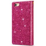 Voor iPhone 6 Plus / 6s Plus Multi-card Slots Starry Sky Laser Carving Glitter Zipper Horizontale Flip Lederen Case met Holder & Wallet & Lanyard(Rose Red)