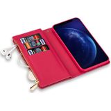 Voor iPhone 6 Plus / 6s Plus Multi-card Slots Starry Sky Laser Carving Glitter Zipper Horizontale Flip Lederen Case met Holder & Wallet & Lanyard(Rose Red)