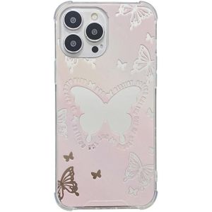 For iPhone 12 Pro Max Color Painted Mirror Phone Case(Pink Butterfly)