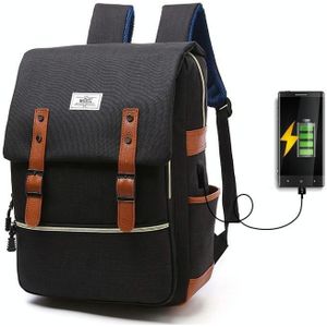 203 Outdoor Travel Shoulders Bag Computer Rugzak met externe USB-oplaadpoort(Zwart)