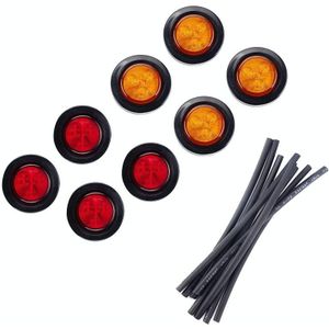 8 PCS Truck Trailer Red & Amber LED 2 inch Round Side Marker Clearance Tail Light Kits met Heat Shrink Tube