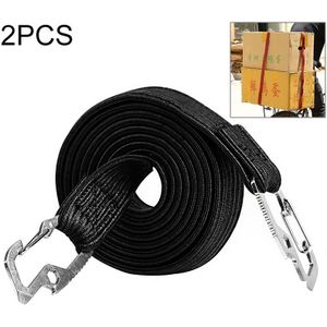 2 PCS 2m Elastic Strapping Rope Packing Tape voor fietsmotorfiets achterbank met haak (zwart)