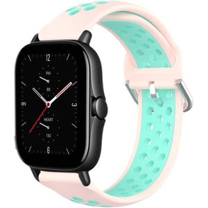 Voor Amazfit GTS 2E 20 mm geperforeerde ademende sport siliconen horlogeband (roze + watereend)