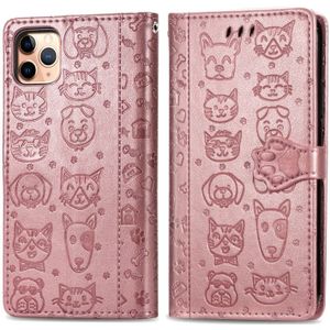 Voor iPhone 11 Pro Max Cute Cat en Dog Embossed Horizontale Flip PU lederen hoes met houder / kaartslot / Portemonnee / Lanyard(Rose Gold)