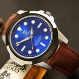 Yazole 372 Mannen Sporthorloge Lichtgevende Simple Quartz Horloge (Blue Lade Brown Riem)