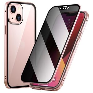 Anti-Peeping Magnetic Metal Frame Dubbelzijdig Gehard Glas Telefoon Case voor iPhone 13 (Pink)