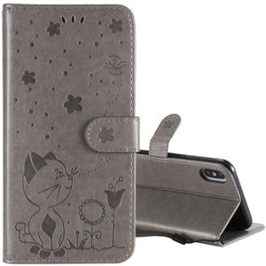 Voor iPhone XS Max Cat Bee Embossing Pattern Shockproof Horizontale Flip Lederen Case met Holder & Card Slots & Wallet(Grijs)