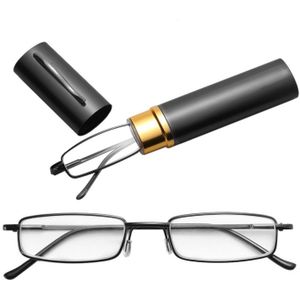 Leesbrillen metalen voorjaar voet draagbare Presbyopische bril met buis geval + 2.00 D (zwart)
