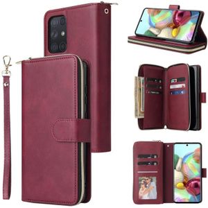 Voor Samsung Galaxy A72 5G Zipper Portemonnee Bag Horizontale Flip PU Lederen Case met Houder & 9 Kaart Slots & Portemonnee & Lanyard & Photo Frame (rode wijn)