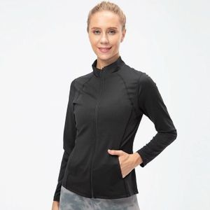 Herfst en winter rits lange mouwen sportjas voor dames (kleur: zwart Maat: S)