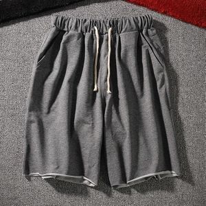 Heren shorts straight casual sport broek losse effen kleur stretch vijfpunts broek (kleur: donkergrijs maat: XXXL)