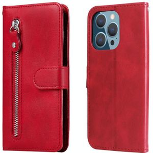 Voor iPhone 14 Pro Mode Kalf Textuur Rits Horizontale Flip Lederen Telefoon Case (Rood)